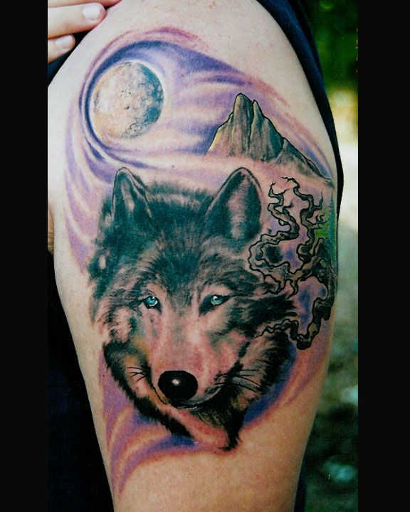 Tattoos - Wolf and moon tattoo - 15816